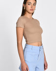 T-SHIRT CÔTELÉ JENNY BEIGE TEE SHIRT KOOKAI Mode Kookai