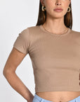 T-SHIRT CÔTELÉ JENNY BEIGE TEE SHIRT KOOKAI Mode Kookai