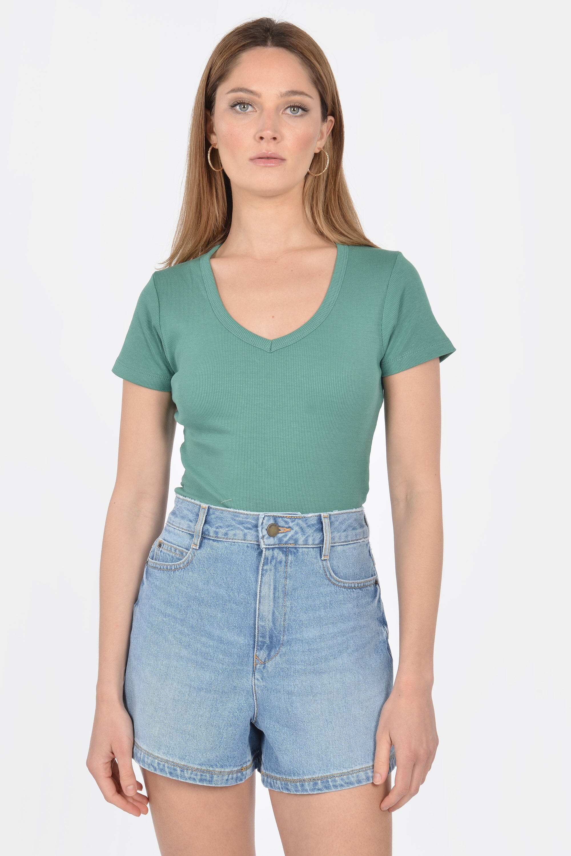 T-SHIRT CÔTELÉ V CLAIRE EMERAUDE TEE SHIRT KOOKAI Mode Kookai