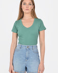 T-SHIRT CÔTELÉ V CLAIRE EMERAUDE TEE SHIRT KOOKAI Mode Kookai