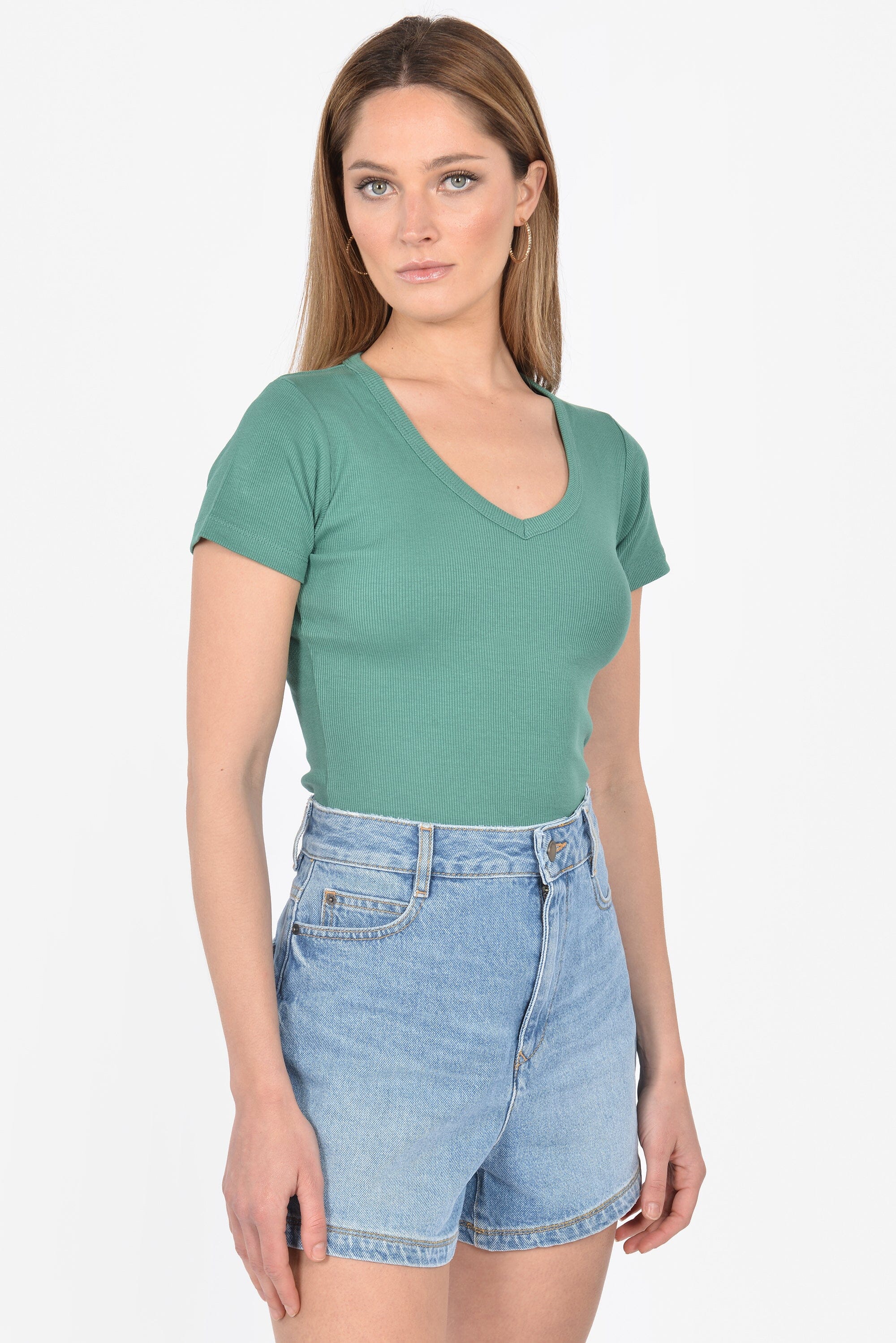 T-SHIRT CÔTELÉ V CLAIRE EMERAUDE TEE SHIRT KOOKAI Mode Kookai