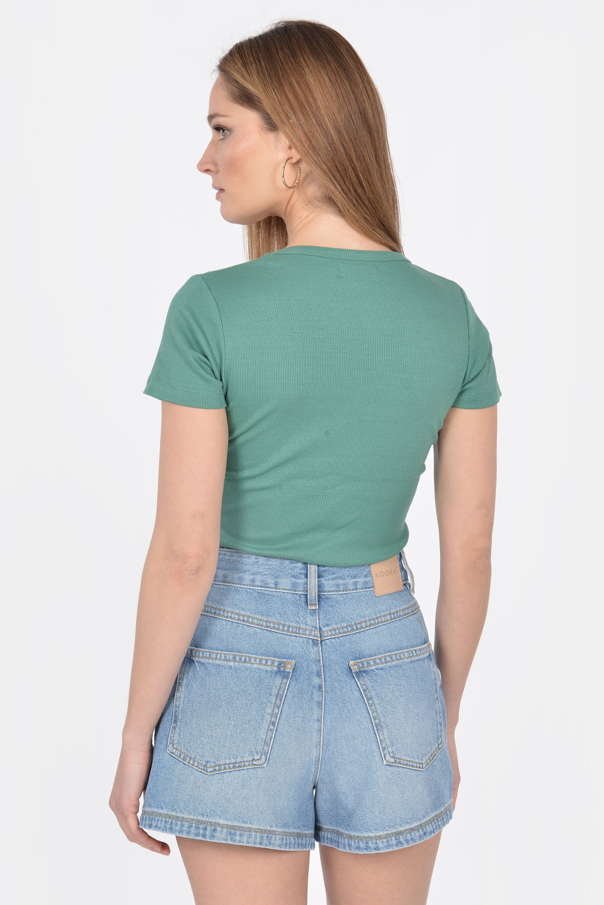 T-SHIRT CÔTELÉ V CLAIRE EMERAUDE TEE SHIRT KOOKAI Mode Kookai