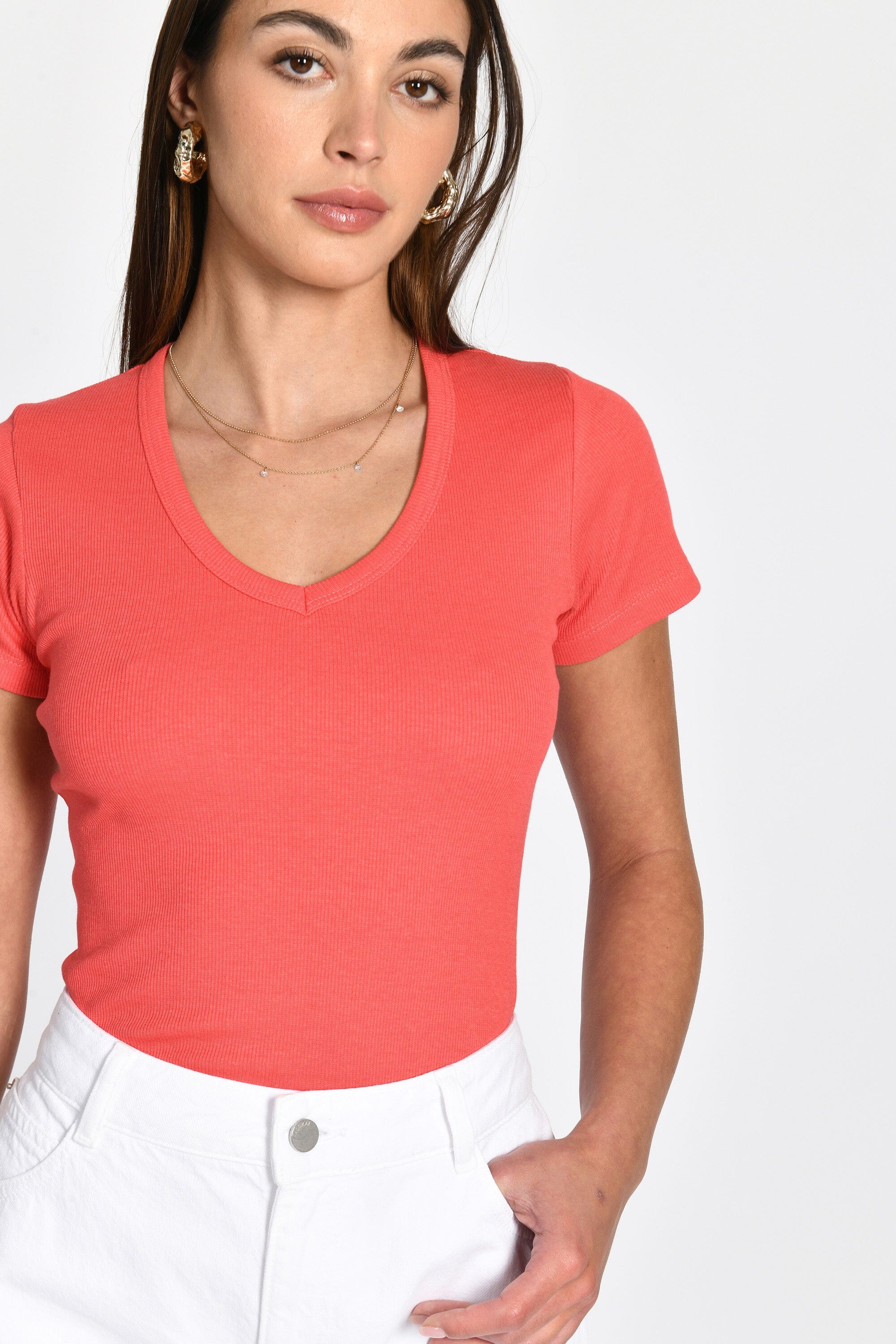 T-SHIRT CÔTELÉ V CLAIRE STRAWBERRY TEE SHIRT KOOKAI Mode Kookai