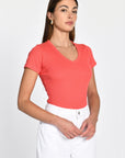 T-SHIRT CÔTELÉ V CLAIRE STRAWBERRY TEE SHIRT KOOKAI Mode Kookai