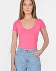 T-SHIRT V ARRONDI MATHILDA FUSHIA TEE SHIRT KOOKAI Mode Kookai