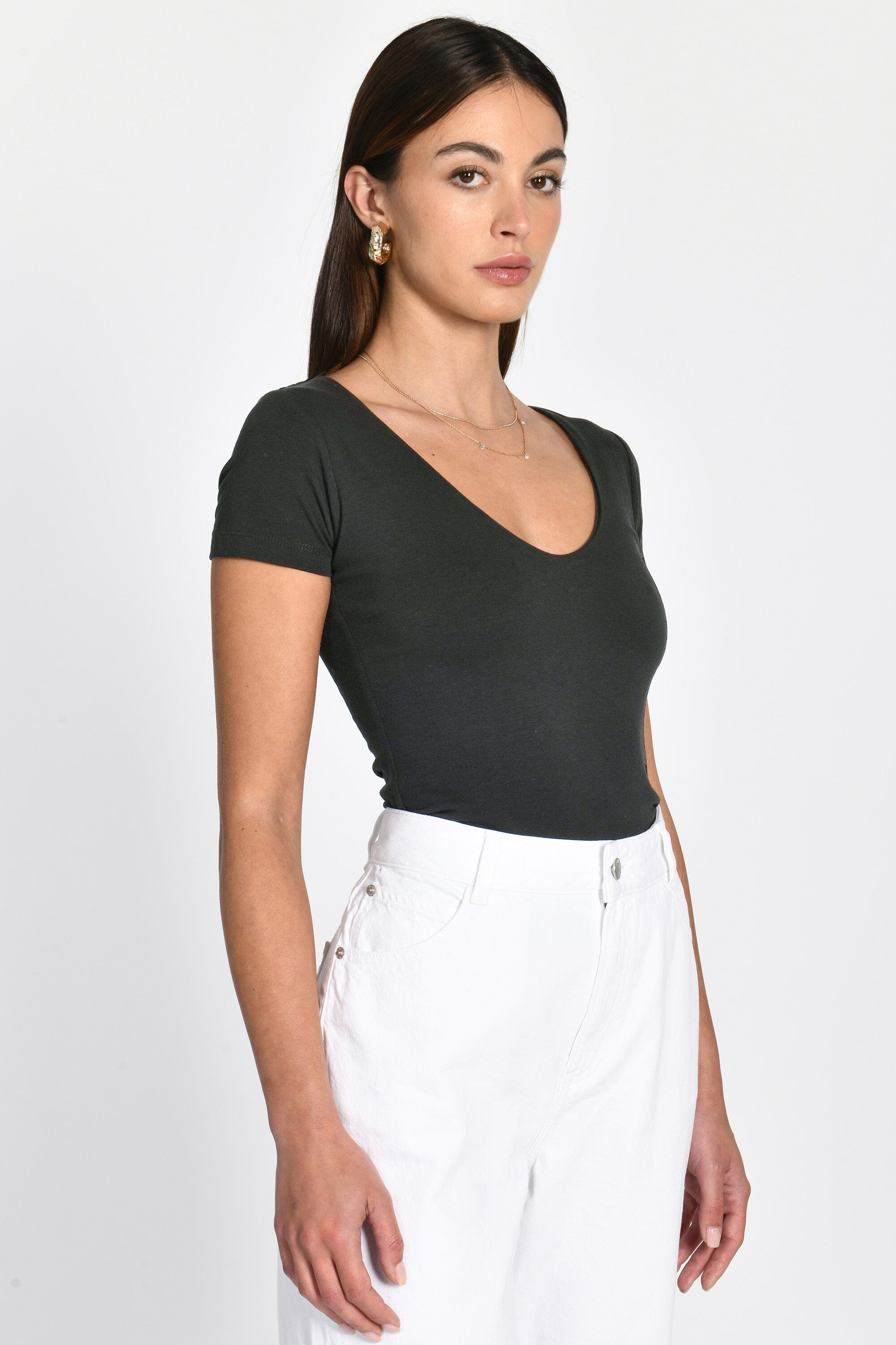 T-SHIRT V ARRONDI MATHILDA NOIR TEE SHIRT KOOKAI Mode Kookai