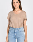 TEE COL V 100% LIN LOUISE BEIGE TEE SHIRT KOOKAI Mode Kookai