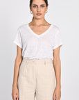 TEE COL V 100% LIN LOUISE BLANC TEE SHIRT KOOKAI Mode Kookai