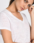 TEE COL V 100% LIN LOUISE BLANC TEE SHIRT KOOKAI Mode Kookai