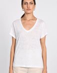 TEE COL V 100% LIN LOUISE BLANC TEE SHIRT KOOKAI Mode Kookai