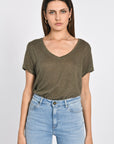 TEE COL V 100% LIN LOUISE KAKI TEE SHIRT KOOKAI Mode Kookai