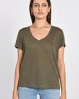 TEE COL V 100% LIN LOUISE KAKI TEE SHIRT KOOKAI Mode Kookai
