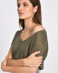 TEE COL V 100% LIN LOUISE KAKI TEE SHIRT KOOKAI Mode Kookai