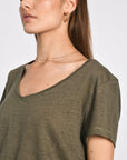 TEE COL V 100% LIN LOUISE KAKI TEE SHIRT KOOKAI Mode Kookai