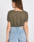 TEE COL V 100% LIN LOUISE KAKI TEE SHIRT KOOKAI Mode Kookai