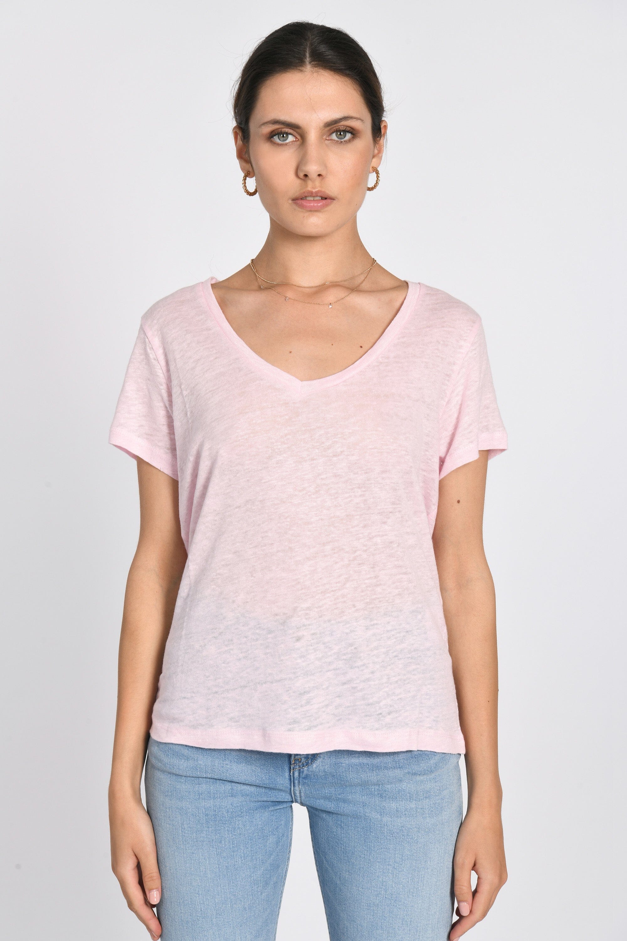 TEE COL V 100% LIN LOUISE ROSE TEE SHIRT KOOKAI Mode Kookai