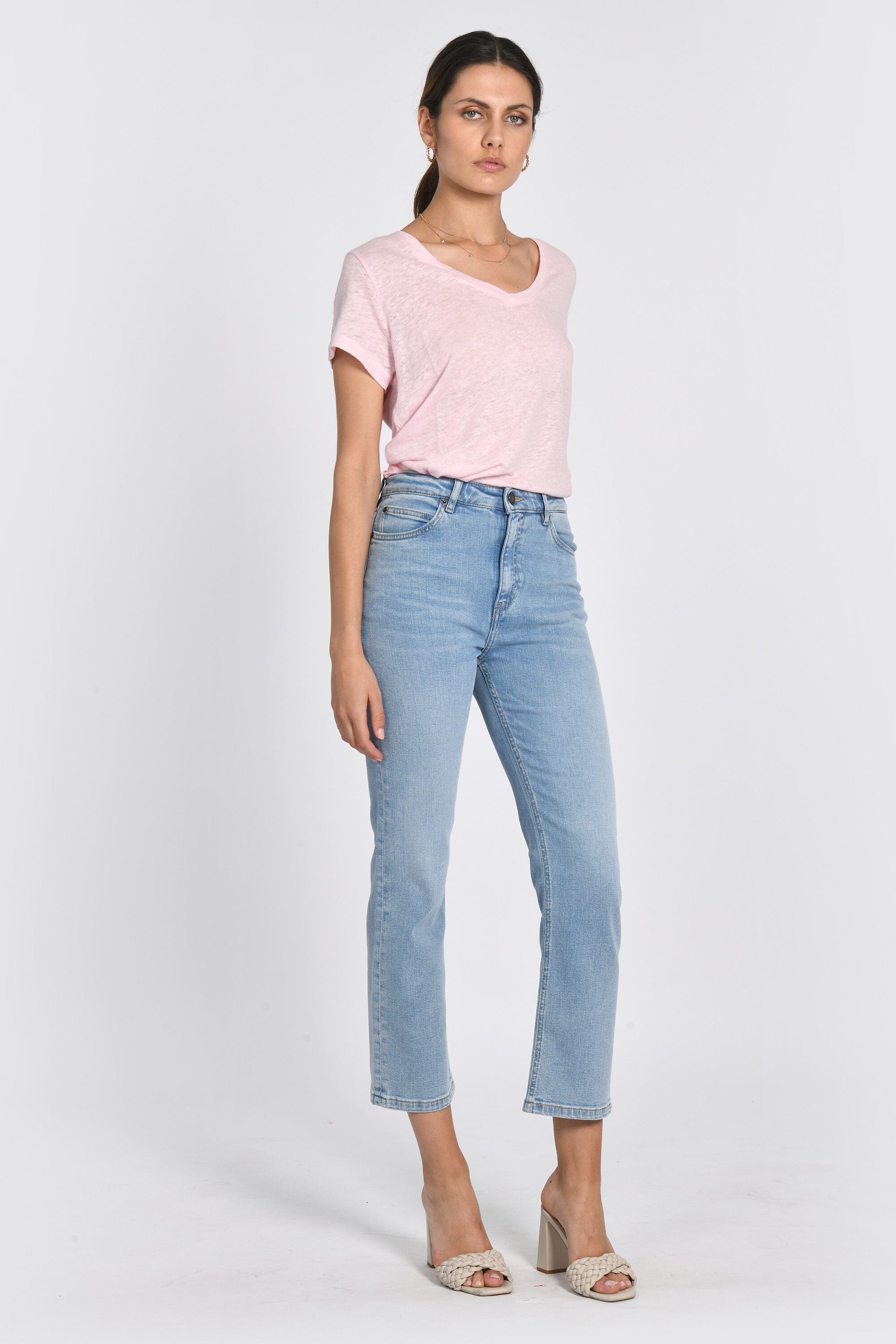TEE COL V 100% LIN LOUISE ROSE TEE SHIRT KOOKAI Mode Kookai