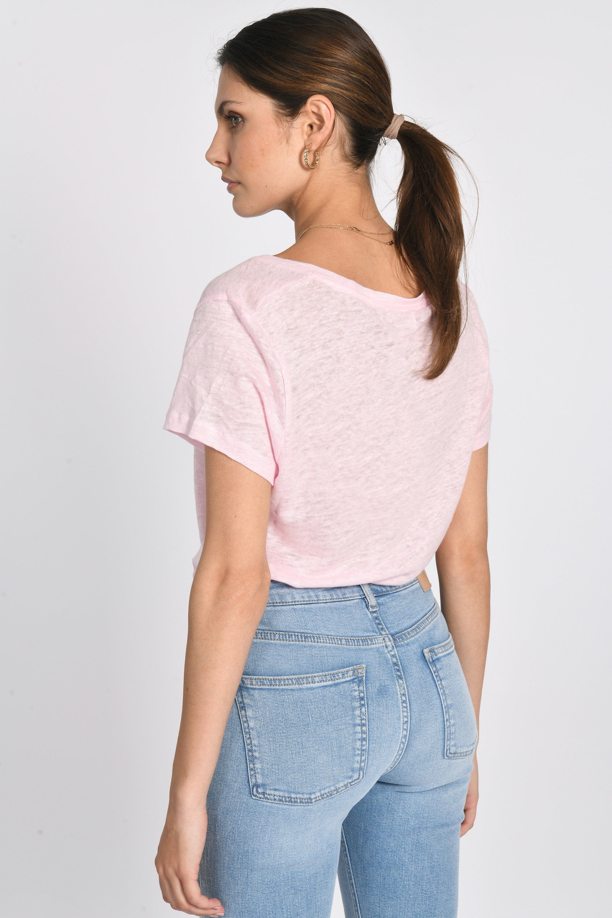 TEE COL V 100% LIN LOUISE ROSE TEE SHIRT KOOKAI Mode Kookai