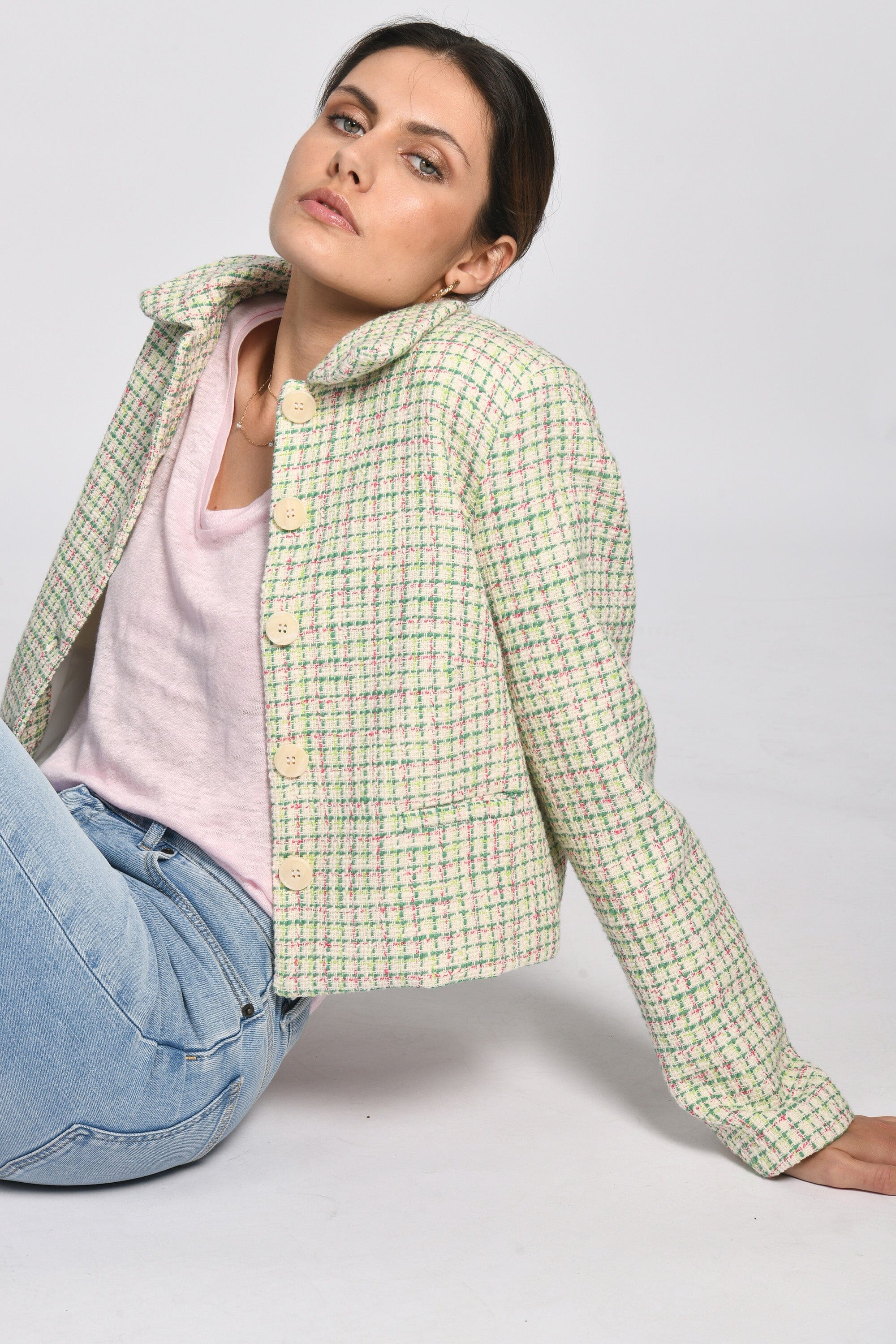TEE COL V 100% LIN LOUISE ROSE TEE SHIRT KOOKAI Mode Kookai