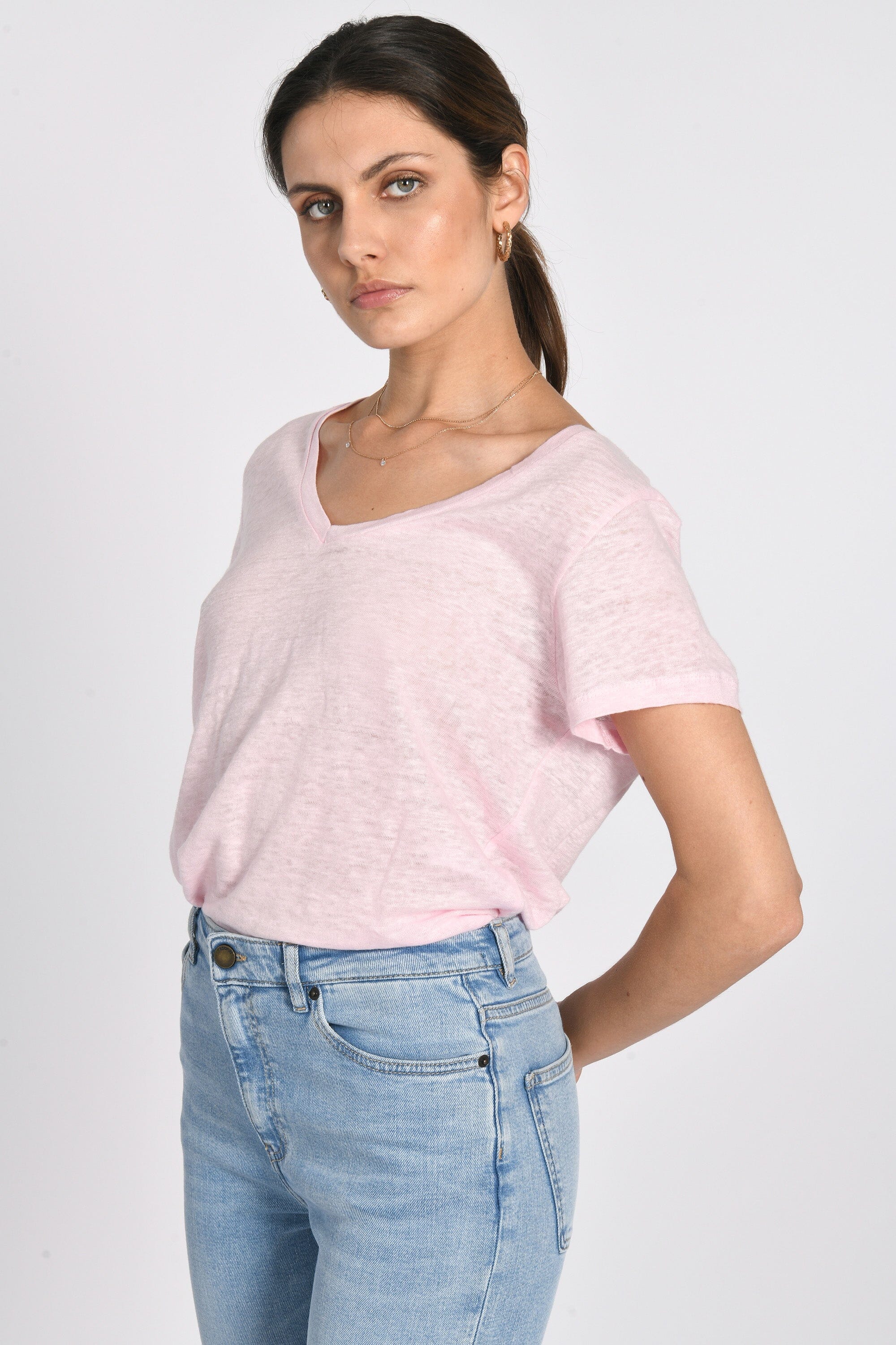TEE COL V 100% LIN LOUISE ROSE TEE SHIRT KOOKAI Mode Kookai