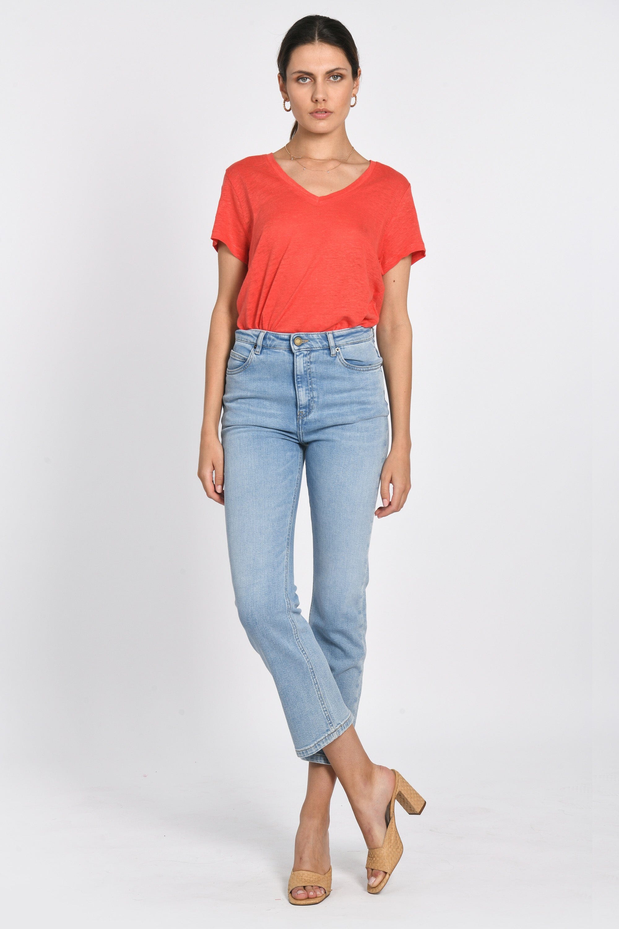 TEE COL V 100% LIN LOUISE STRAWBERRY TEE SHIRT KOOKAI Mode Kookai