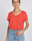 TEE COL V 100% LIN LOUISE STRAWBERRY TEE SHIRT KOOKAI Mode Kookai