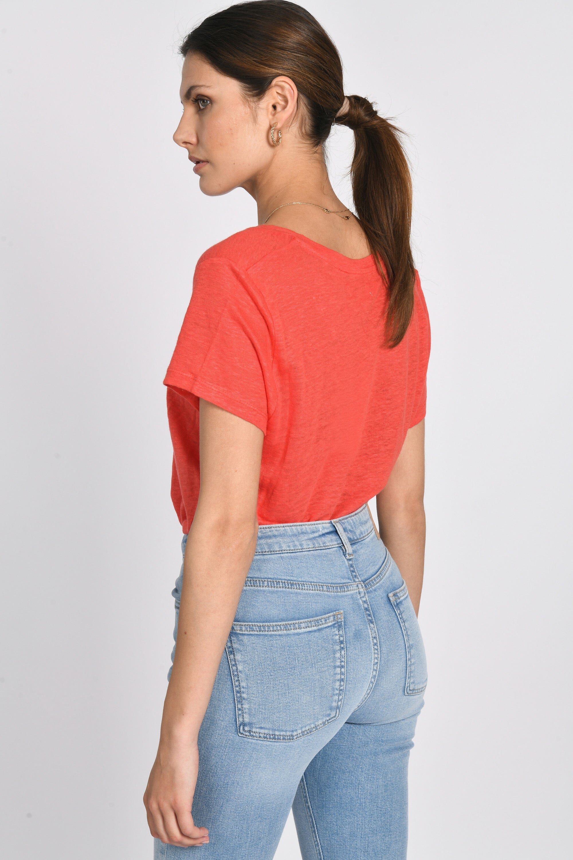 TEE COL V 100% LIN LOUISE STRAWBERRY TEE SHIRT KOOKAI Mode Kookai