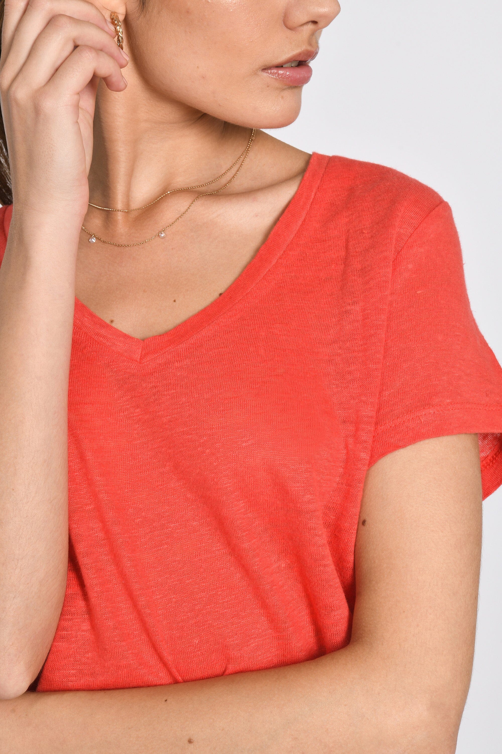 TEE COL V 100% LIN LOUISE STRAWBERRY TEE SHIRT KOOKAI Mode Kookai