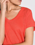TEE COL V 100% LIN LOUISE STRAWBERRY TEE SHIRT KOOKAI Mode Kookai