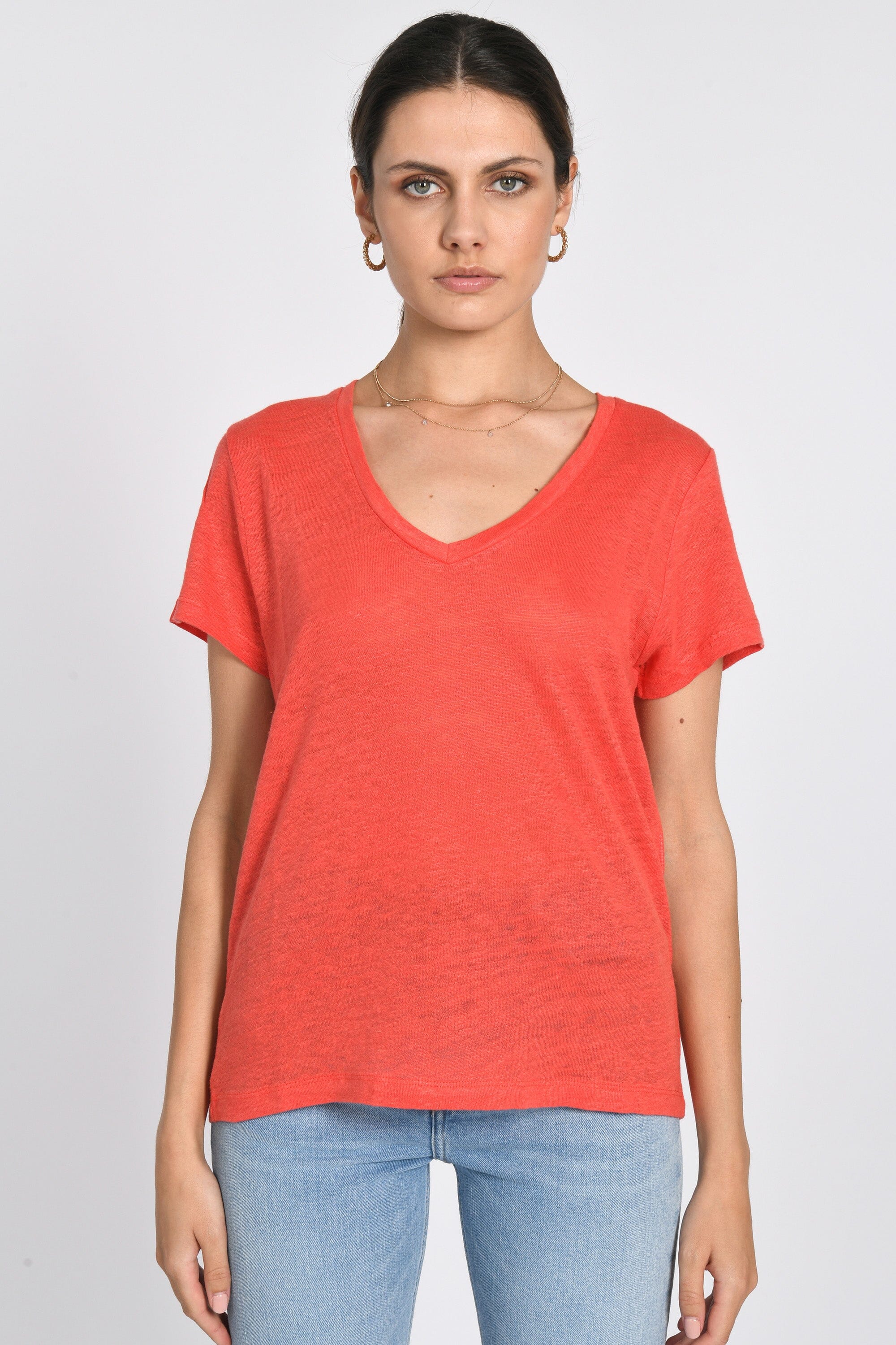 TEE COL V 100% LIN LOUISE STRAWBERRY TEE SHIRT KOOKAI Mode Kookai
