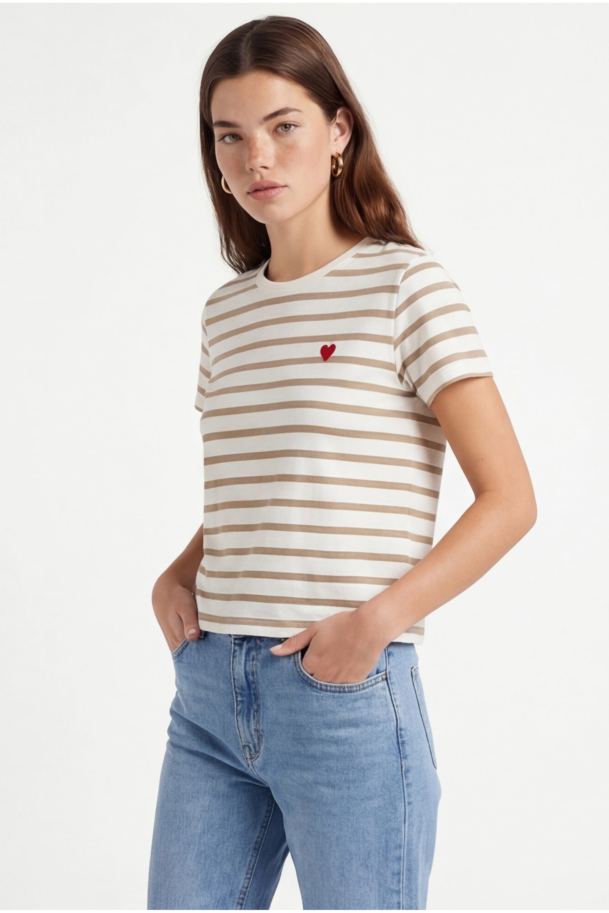 TEE MARINIÈRE - COEUR - ECRU/CANNELLE TEE SHIRT NEW KOOKAI Mode Kookai