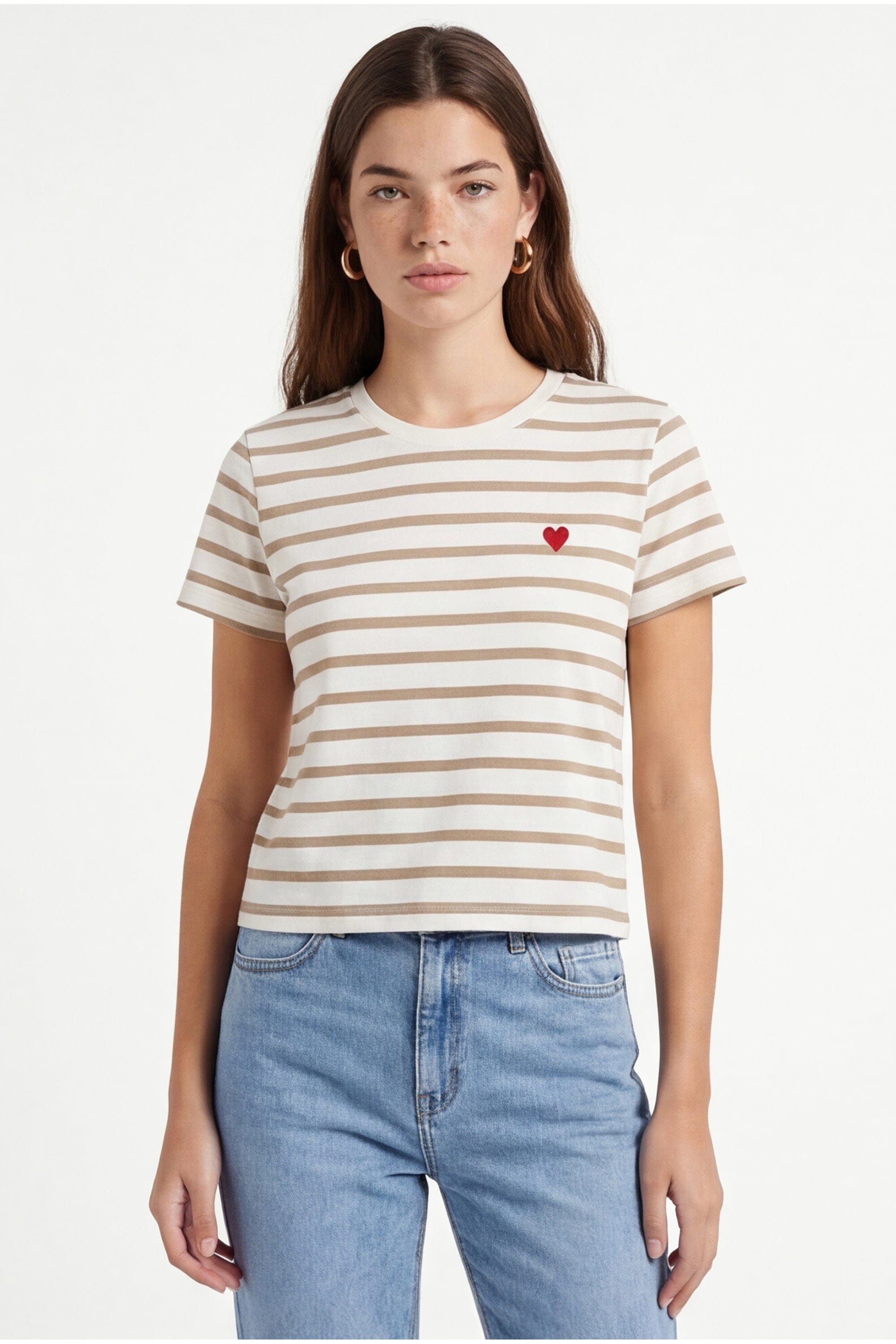 TEE MARINIÈRE - COEUR - ECRU/CANNELLE TEE SHIRT NEW KOOKAI Mode Kookai