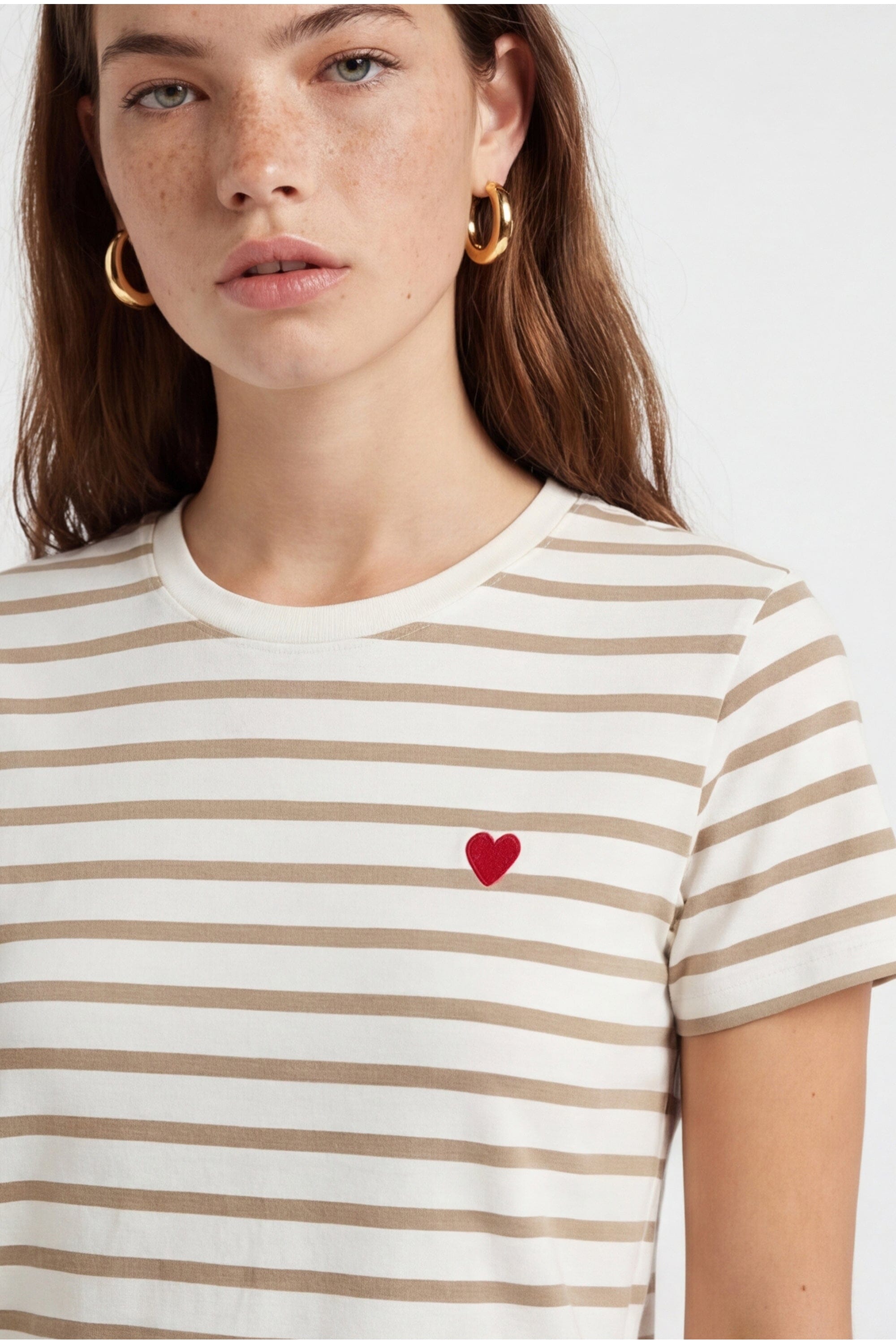 TEE MARINIÈRE - COEUR - ECRU/CANNELLE TEE SHIRT NEW KOOKAI Mode Kookai