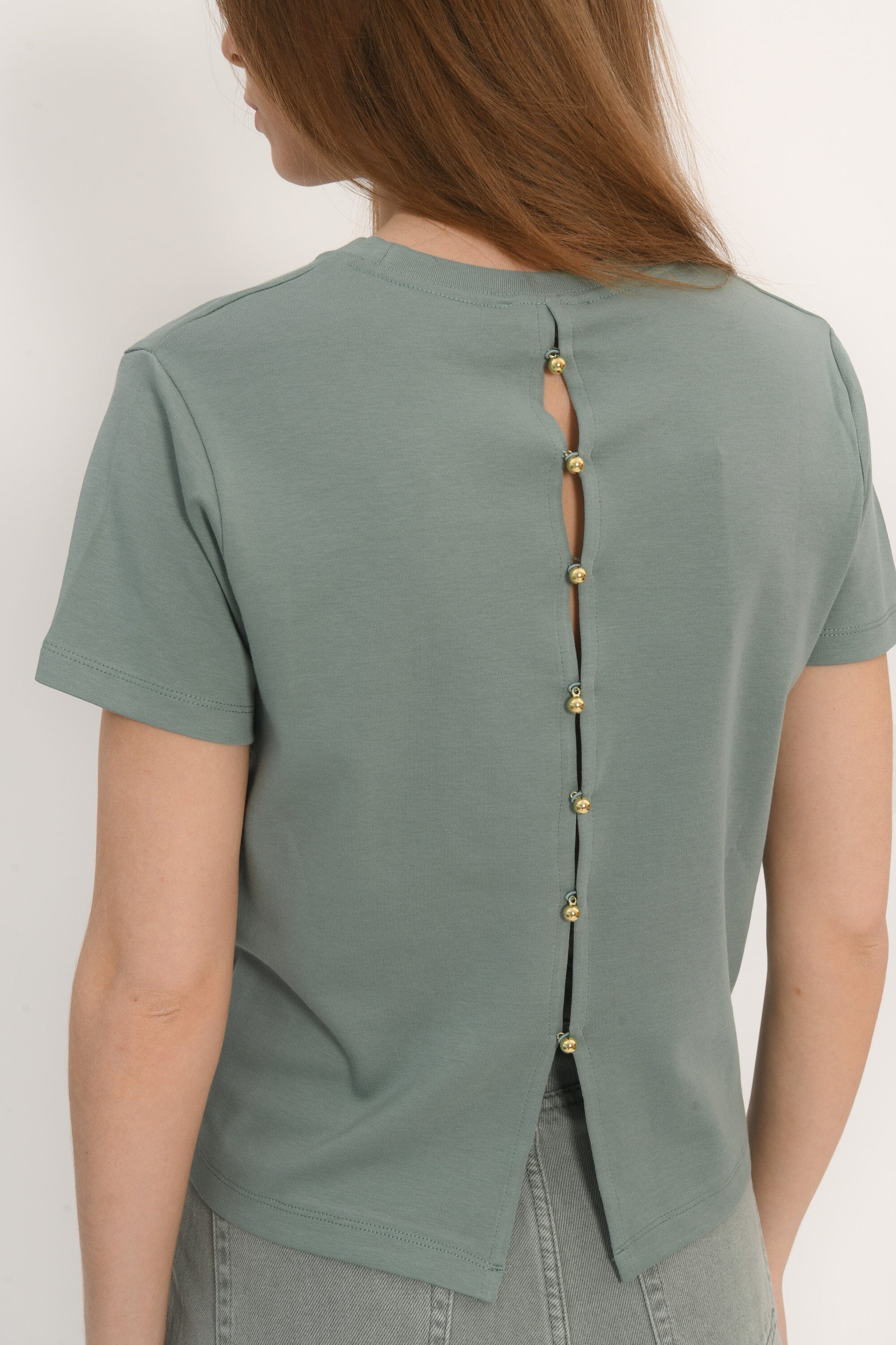 TEE SHIRT BOUTONS - AMBRE - SAUGE TEE SHIRT KOOKAI Mode Kookai