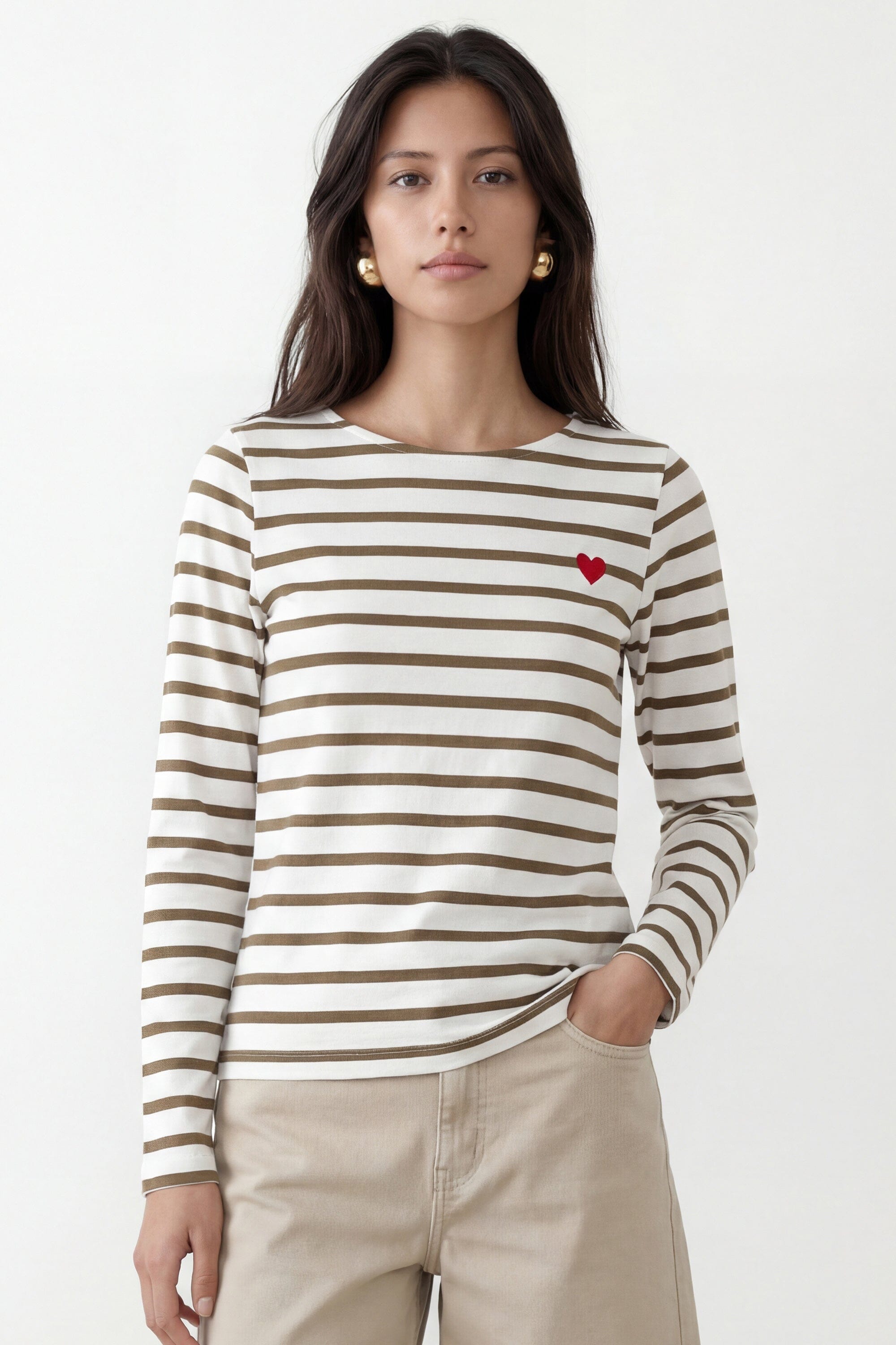 TEE SHIRT - COEUR MARINIERE - ECRU/CANNELLE TEE SHIRT NEW KOOKAI Mode Kookai