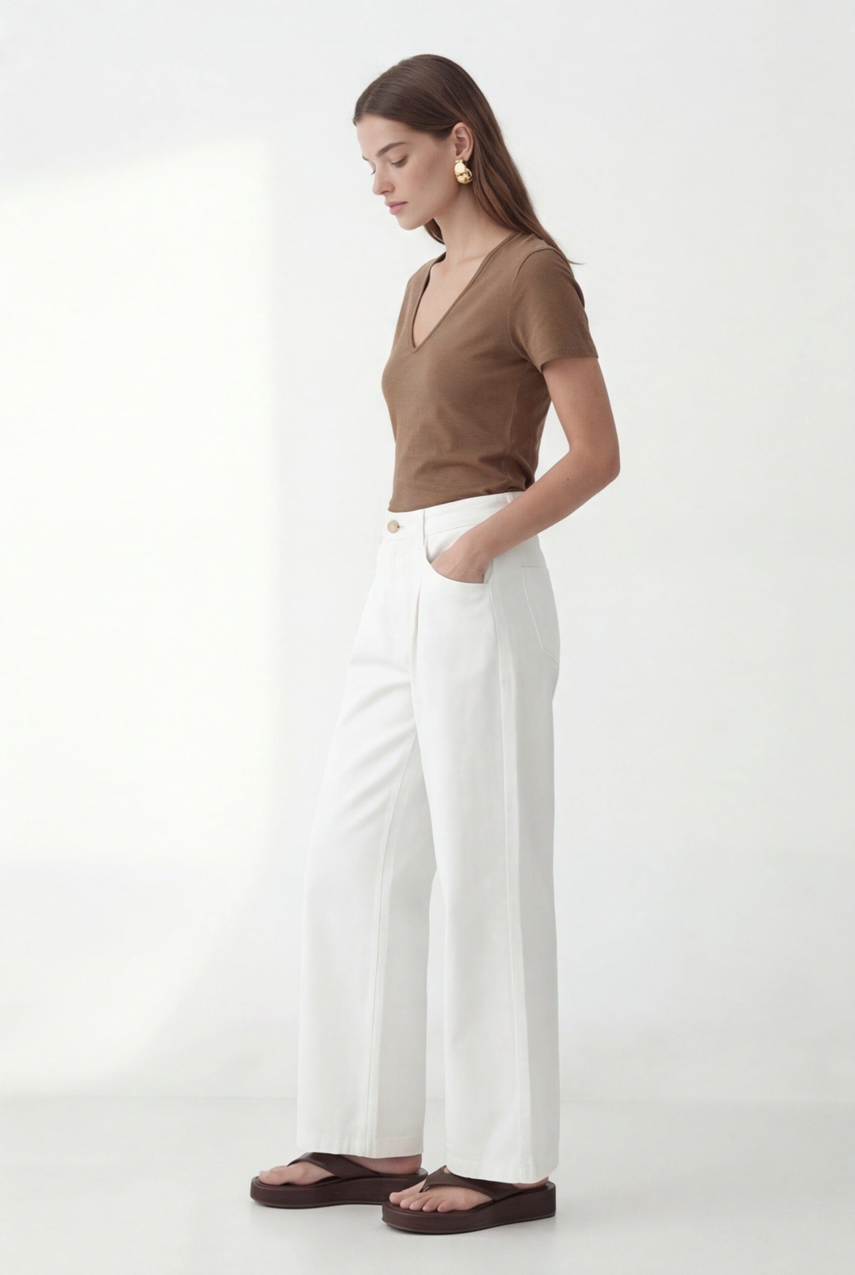 TEE-SHIRT COL V - COLE - NOISETTE TEE SHIRT NEW KOOKAI Mode Kookai
