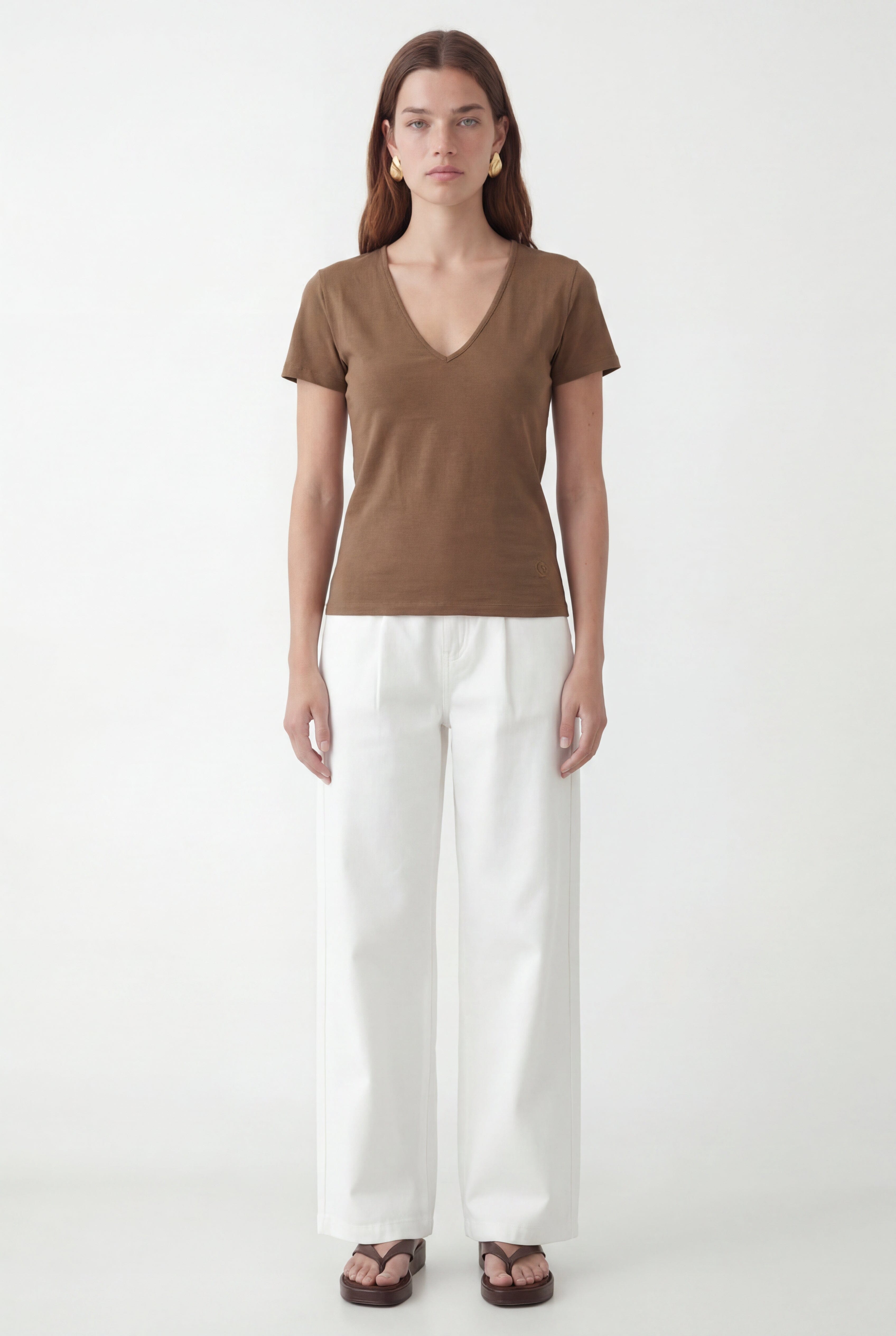 TEE-SHIRT COL V - COLE - NOISETTE TEE SHIRT NEW KOOKAI Mode Kookai