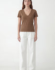 TEE-SHIRT COL V - COLE - NOISETTE TEE SHIRT NEW KOOKAI Mode Kookai