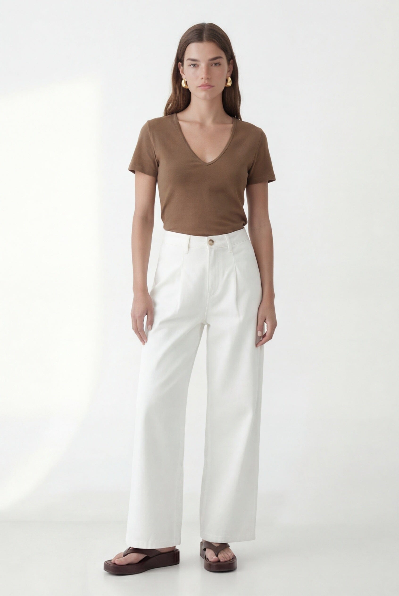 TEE-SHIRT COL V - COLE - NOISETTE TEE SHIRT NEW KOOKAI Mode Kookai