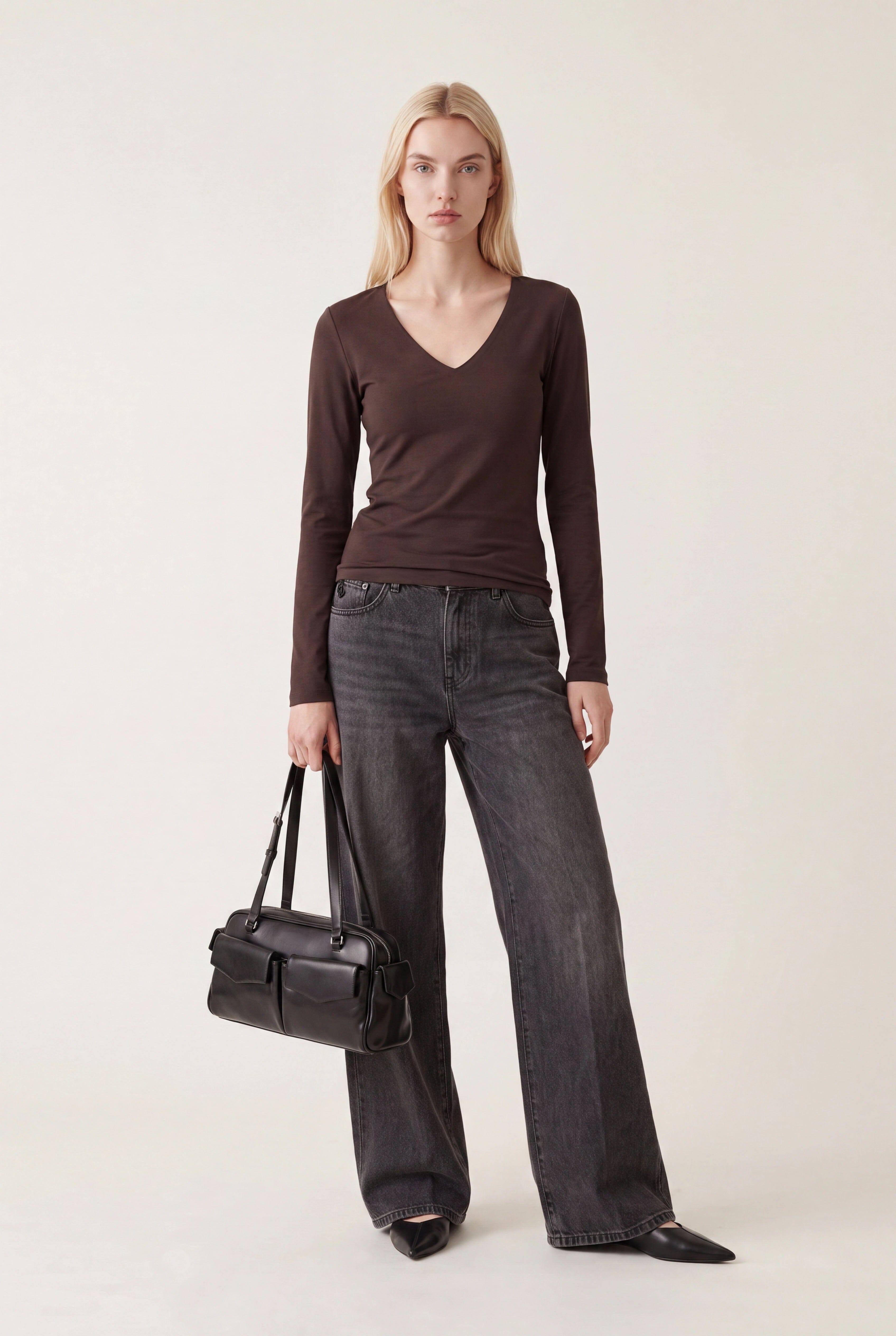 TEE-SHIRT COL V - MATHILDA - BRUN TEE SHIRT KOOKAI Mode Kookai