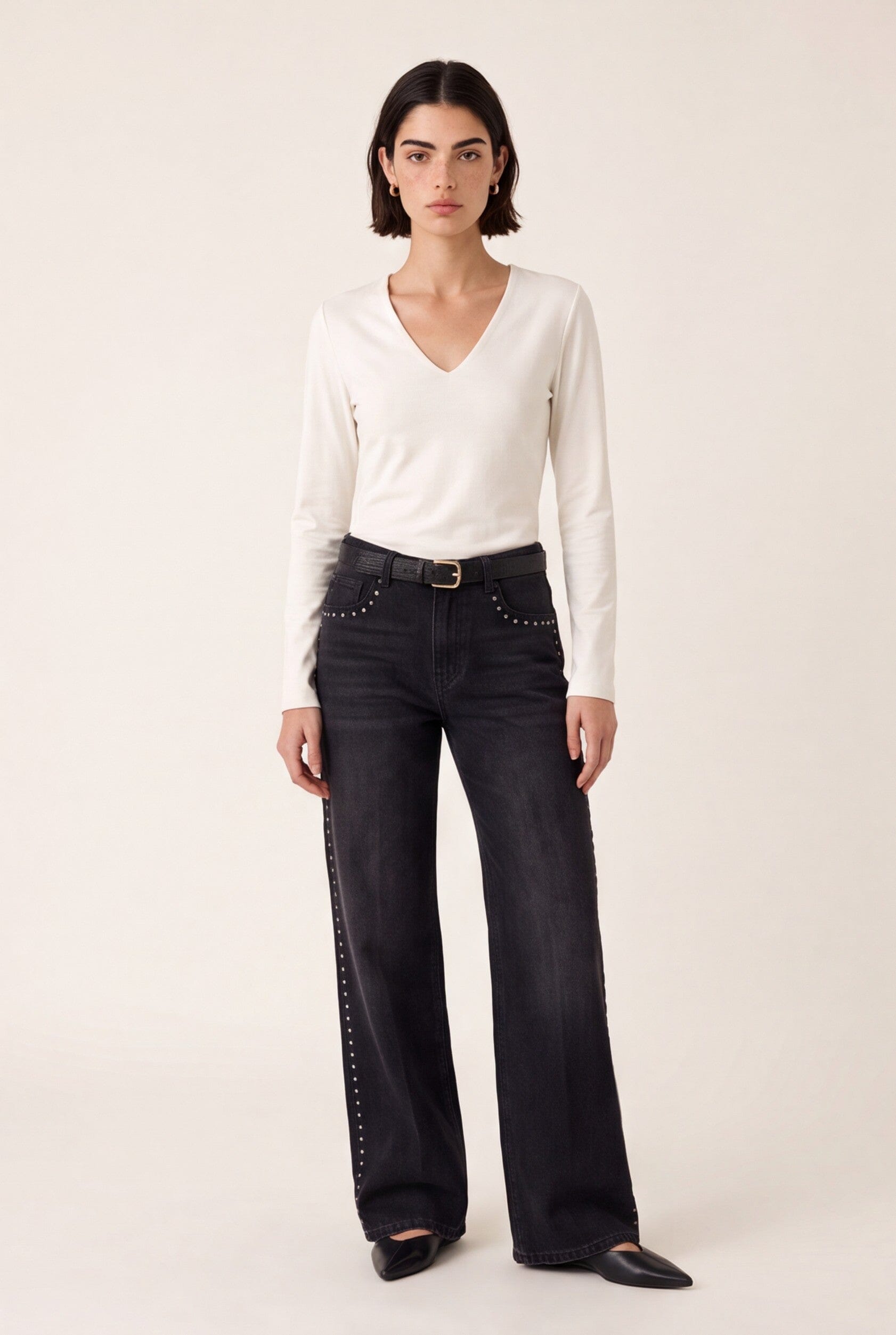 TEE-SHIRT COL V - MATHILDA - ECRU TEE SHIRT KOOKAI Mode Kookai