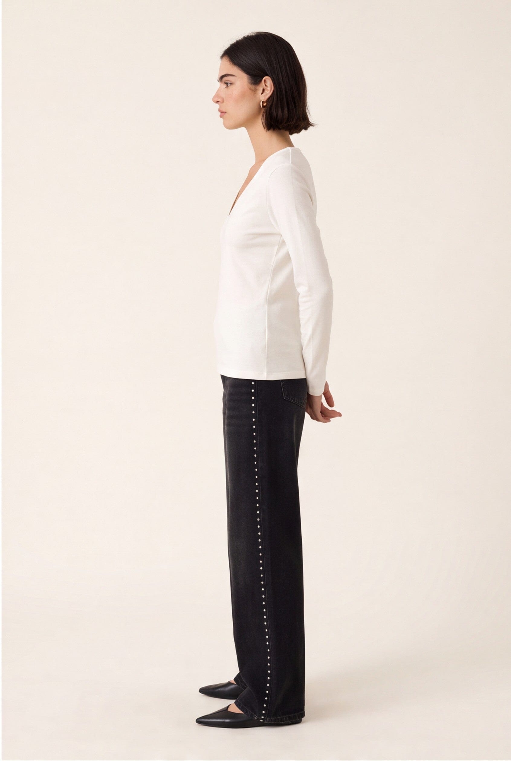 TEE-SHIRT COL V - MATHILDA - ECRU TEE SHIRT KOOKAI Mode Kookai