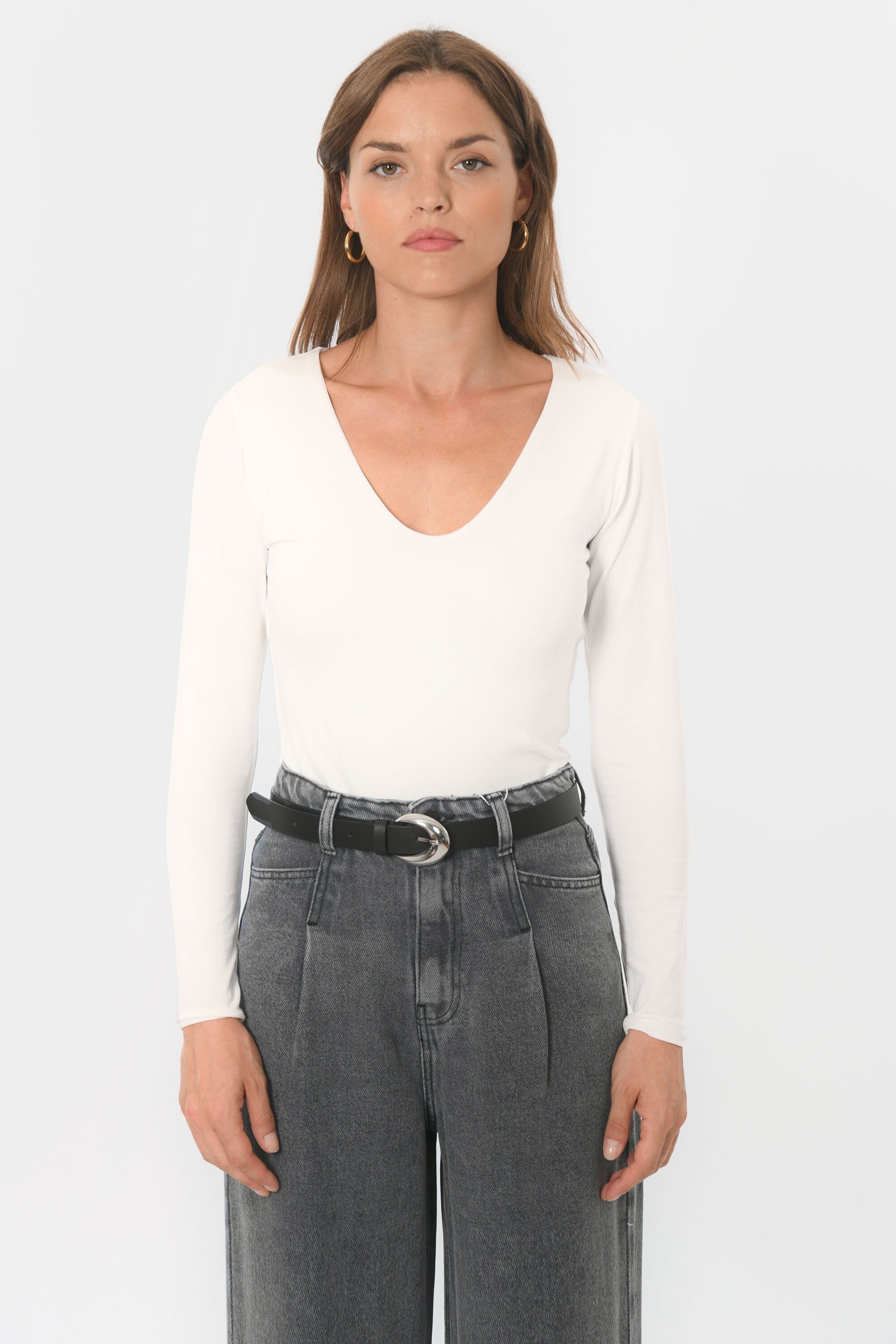 TEE-SHIRT COL V - MATHILDA - ECRU TEE SHIRT KOOKAI Mode Kookai