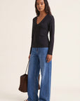 TEE-SHIRT COL V - MATHILDA - NOIR TEE SHIRT KOOKAI Mode Kookai