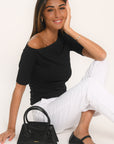 TOP ASYMÉTRIQUE - ANILA - NOIR TEE SHIRT NEW KOOKAI Mode Kookai