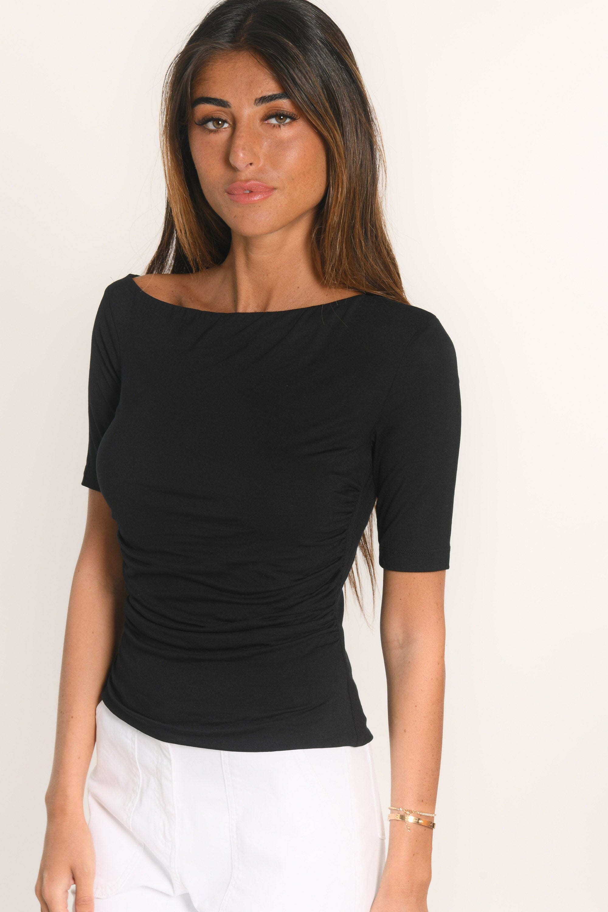 TOP ASYMÉTRIQUE - ANILA - NOIR TEE SHIRT NEW KOOKAI Mode Kookai