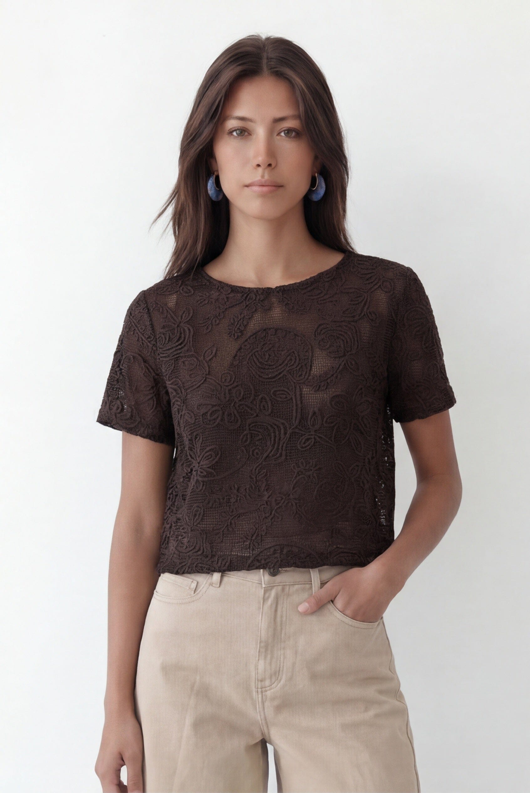 TOP BRODE - CORDIS - CHOCOLAT TEE SHIRT NEW KOOKAI Mode Kookai
