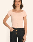 TOP COL BARDOT - ROSE PÂLE - ANDY PULL KOOKAI Mode Kookai