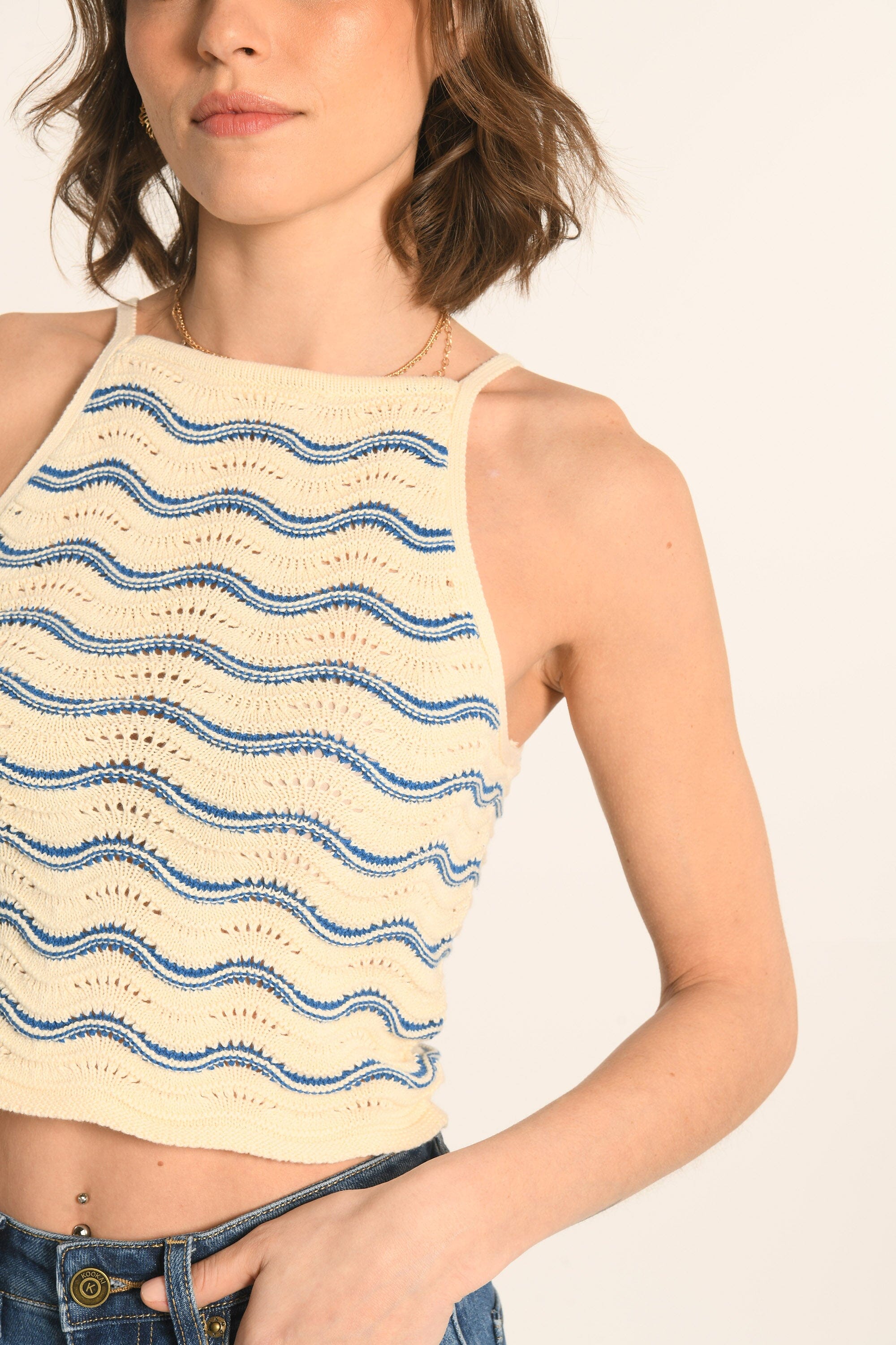 TOP - ÉCRU/BLEU - ADA PULL KOOKAI Mode Kookai