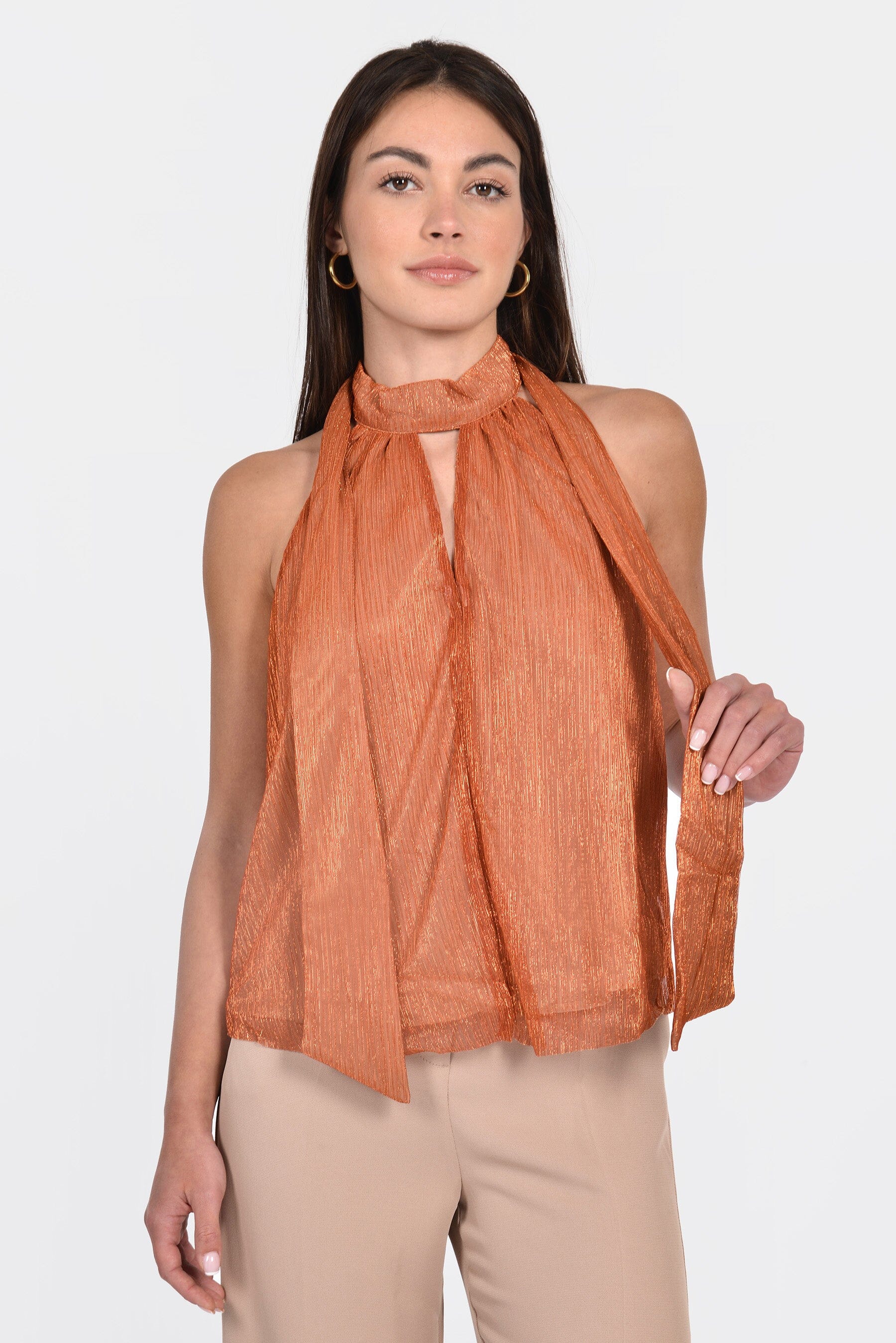 TOP FOULARD BRIANA ORANGE/GOLD TOP KOOKAI Mode Kookai